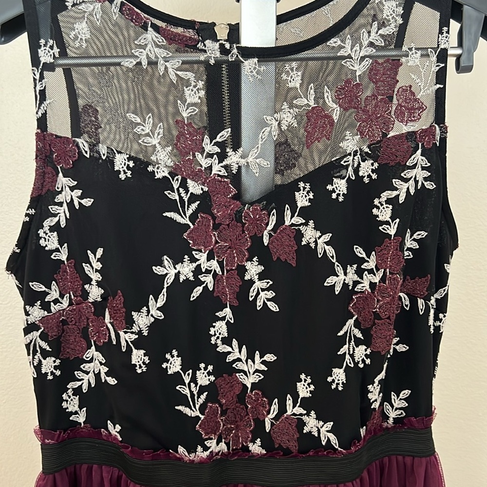 Juniors Speechless‎ floral mesh black wine plum color floral dress women size XL - Picture 3 of 10